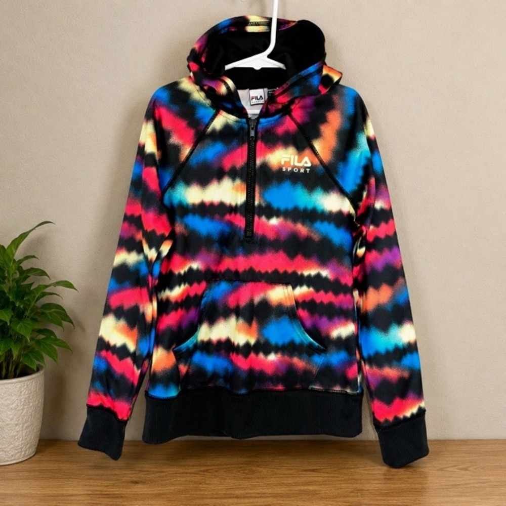 FILA Sport Tie Dye Hoodie Youth XS 7-8 1/2 Zip Pullover Multicolor‎